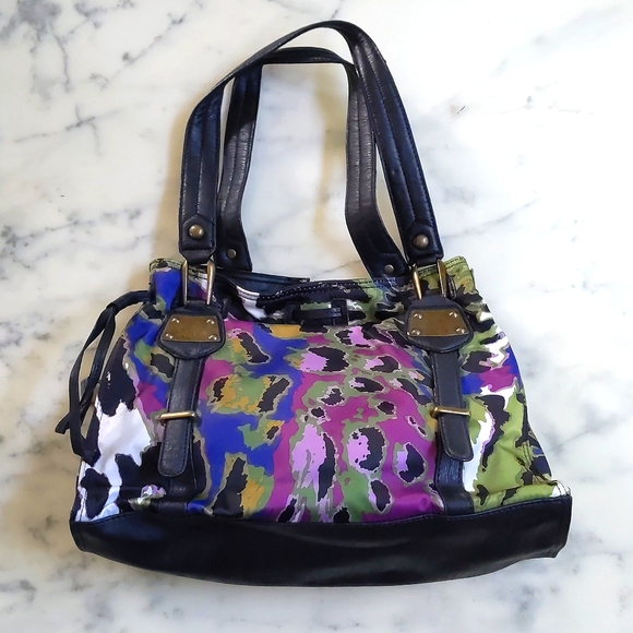 NWOT. Jessica Simpson Large multi color satin shoulder bag with three layers. - Picture 2 of 5